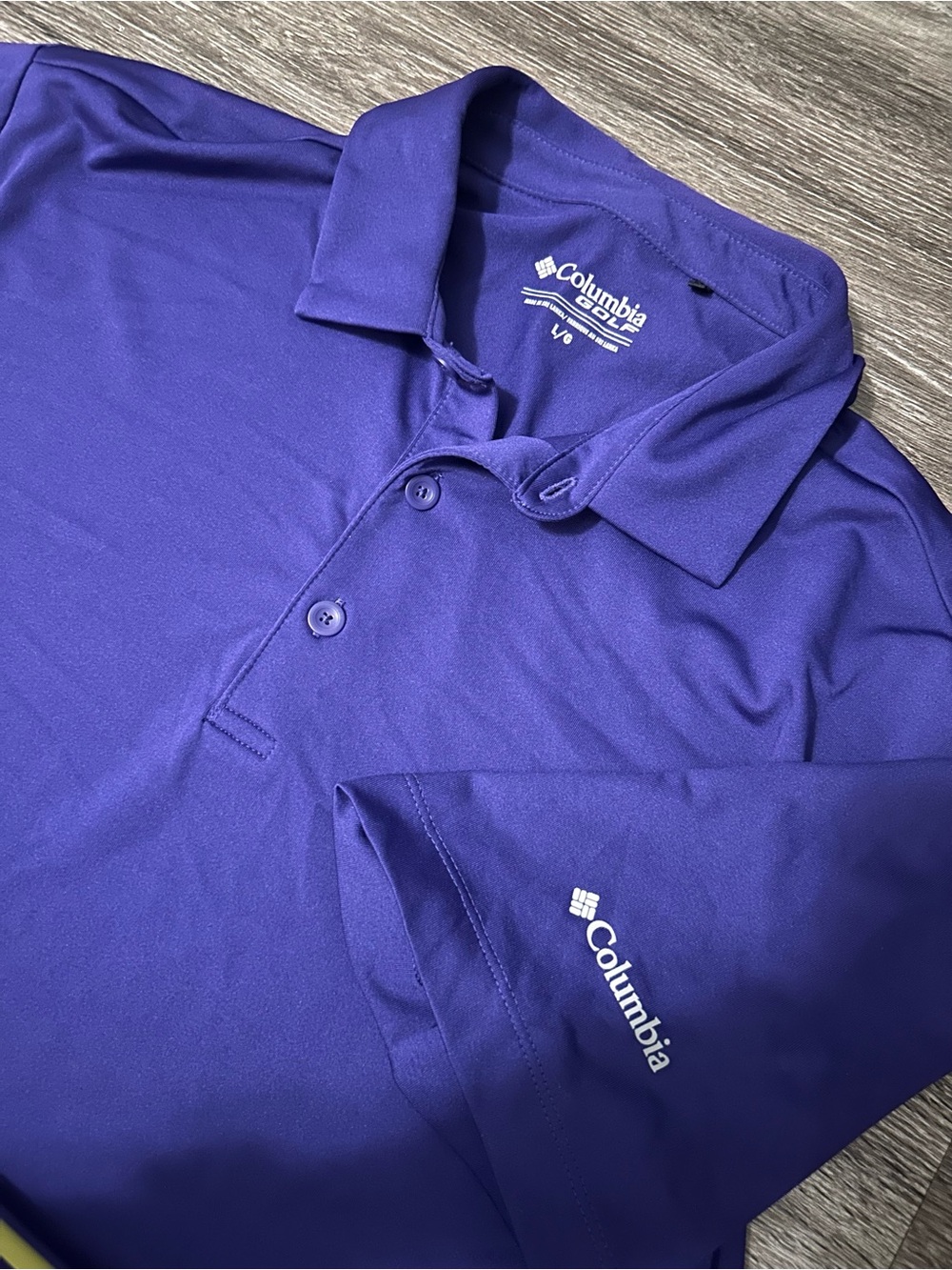 Columbia Golf Solid Purple Polo Shirt Men's L Regular Short Sleeve Collared Logo
